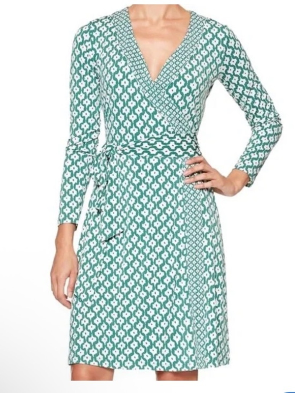 Banana republic white and green wrap around dress xsp